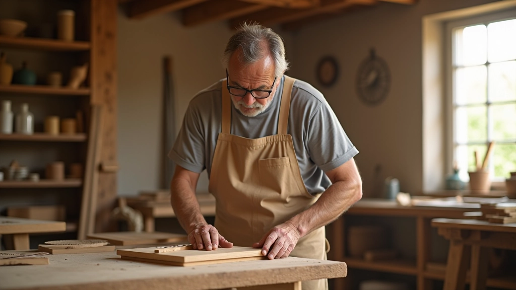Artigiano al lavoro che costruisce una sedia in legno massiccio in una bottega tradizionale
